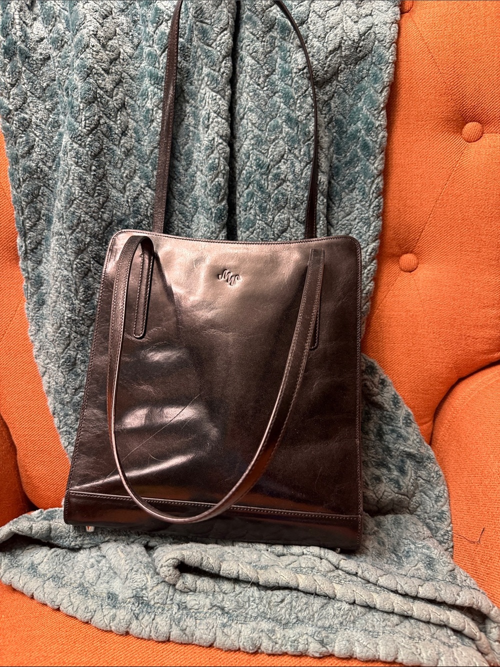Monsac Black Leather Shoulder Tote